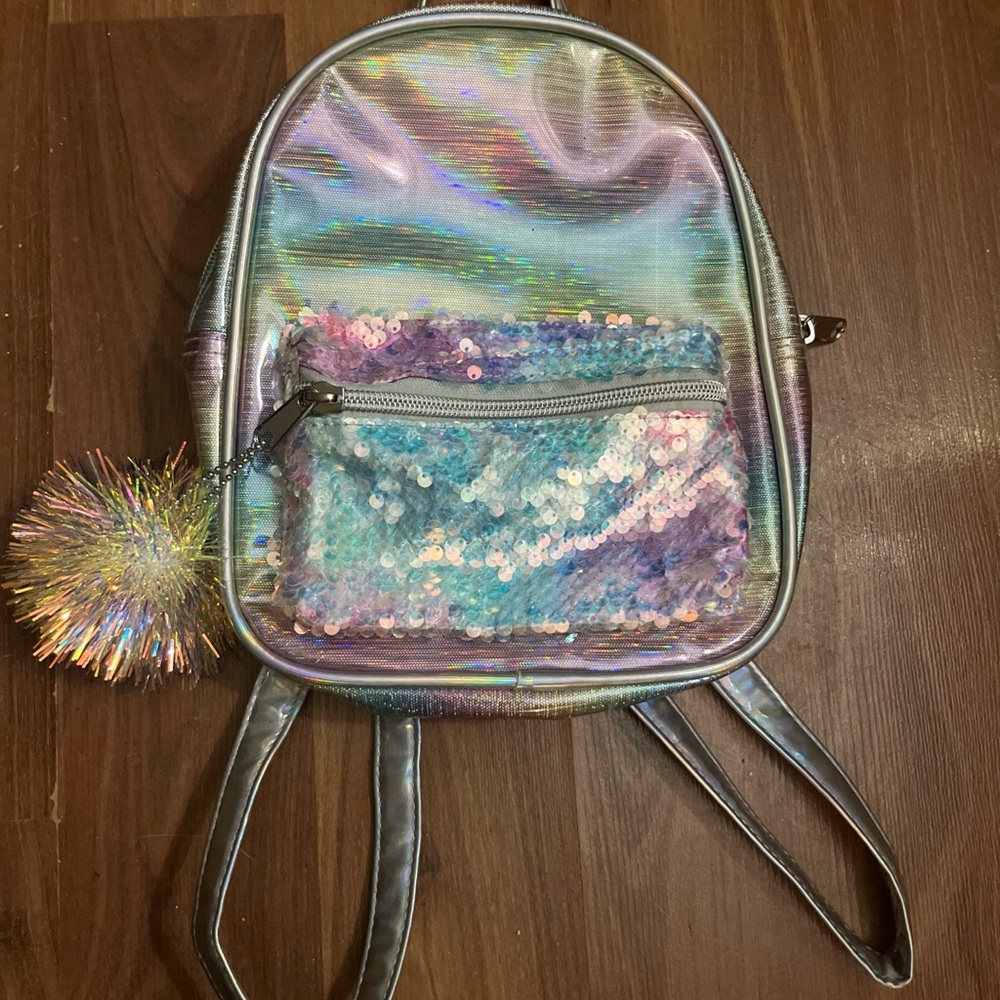Iridescent Sequin kids Mini Backpack - Silver Holographic NWT